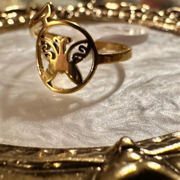 “Curlicue Butterfly” Coil Spiral Swirl Loop Twist Scroll Ringlet Gold Steel Ring - Picture 9 of 16